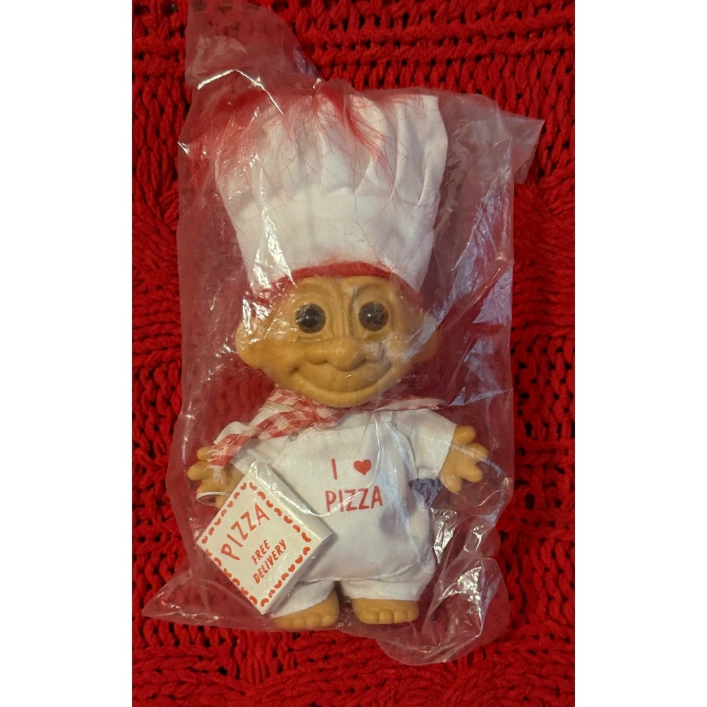 Vintage Russ Berrie Troll Doll Pizza Chef Red Hair I Love Pizza Sealed NIP 5in